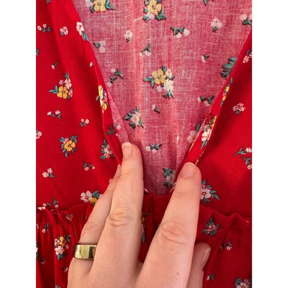 NWOT Billabong x Wrangler Red Floral Tiered Babydoll Boho Dress Small - Picture 6 of 7
